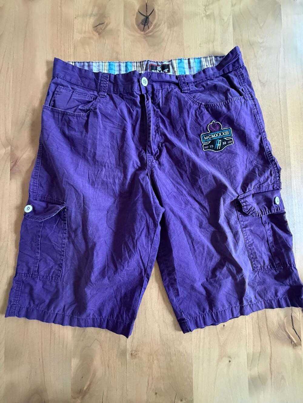 Red Ape Cargo Shorts Size 38 Purple Cotton Y2K Casual